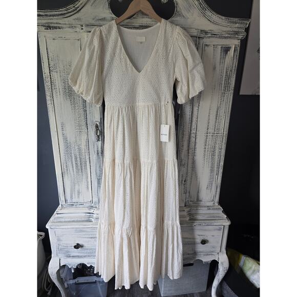 NWT MOTHER V-Neck Short Sleeve White Cotton Maxi Dress - Small - Picture 5 of 7